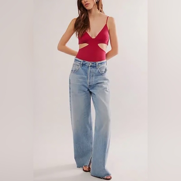 NWOT Free People, Love Triangle Bodysuit, Small in Cha Cha Cherry - Picture 5 of 7